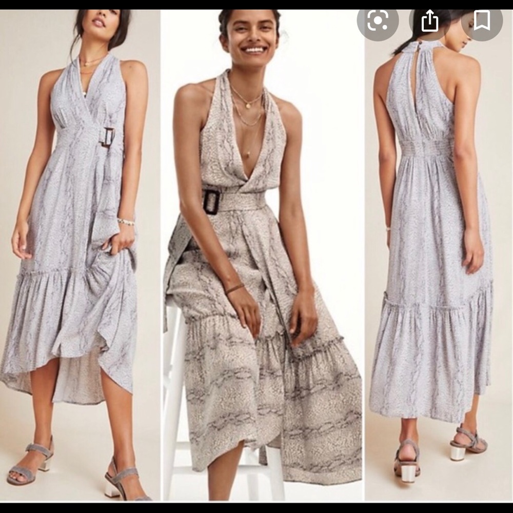 Halter Midi Dress in Pale Gray Snake Print